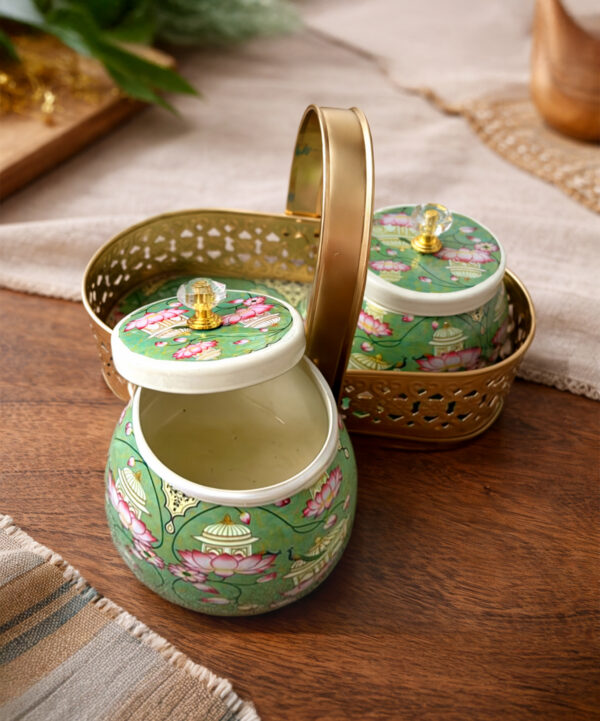Pichwai Metal Jar Set with Tray