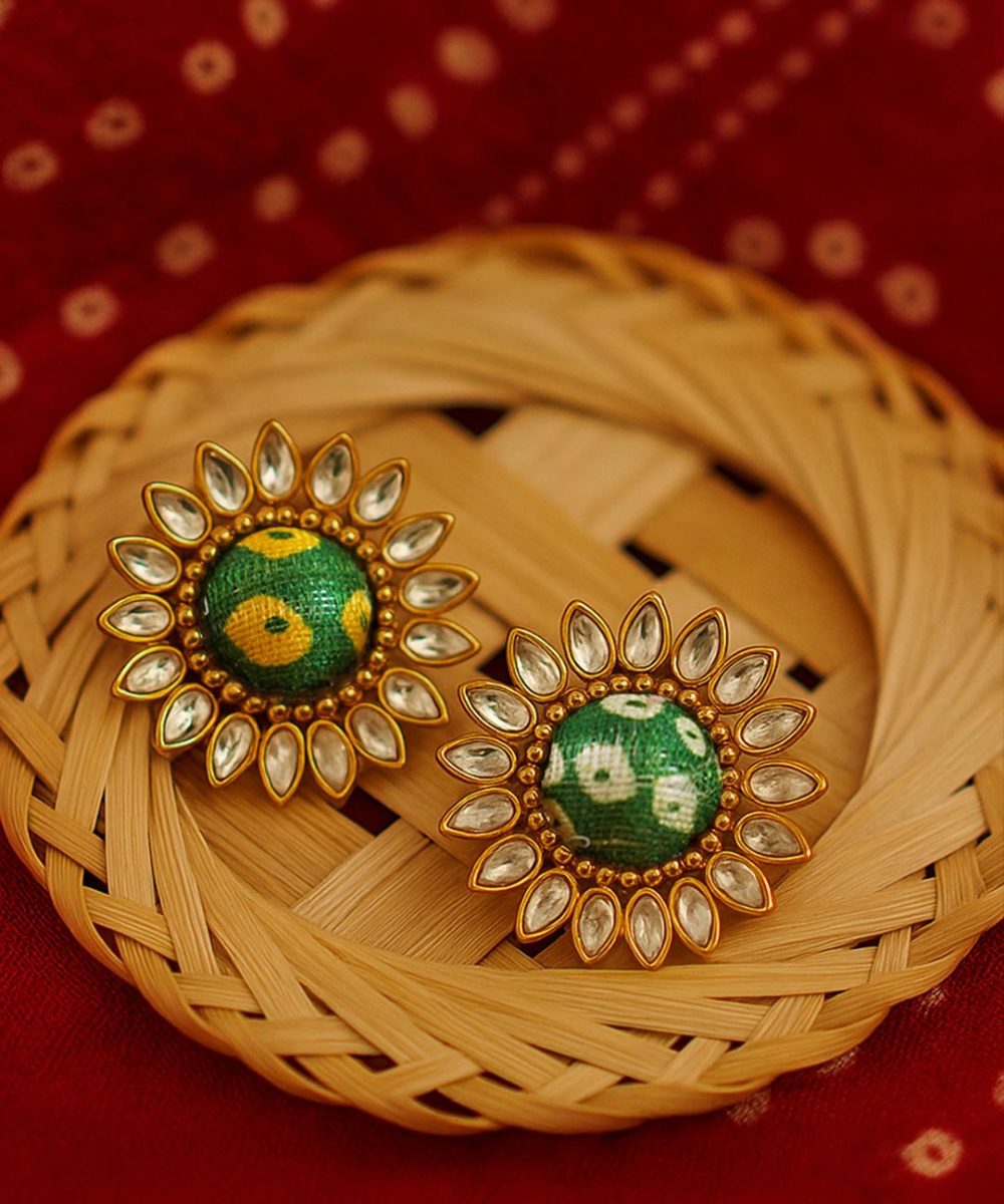 Green Bandhani Earrings