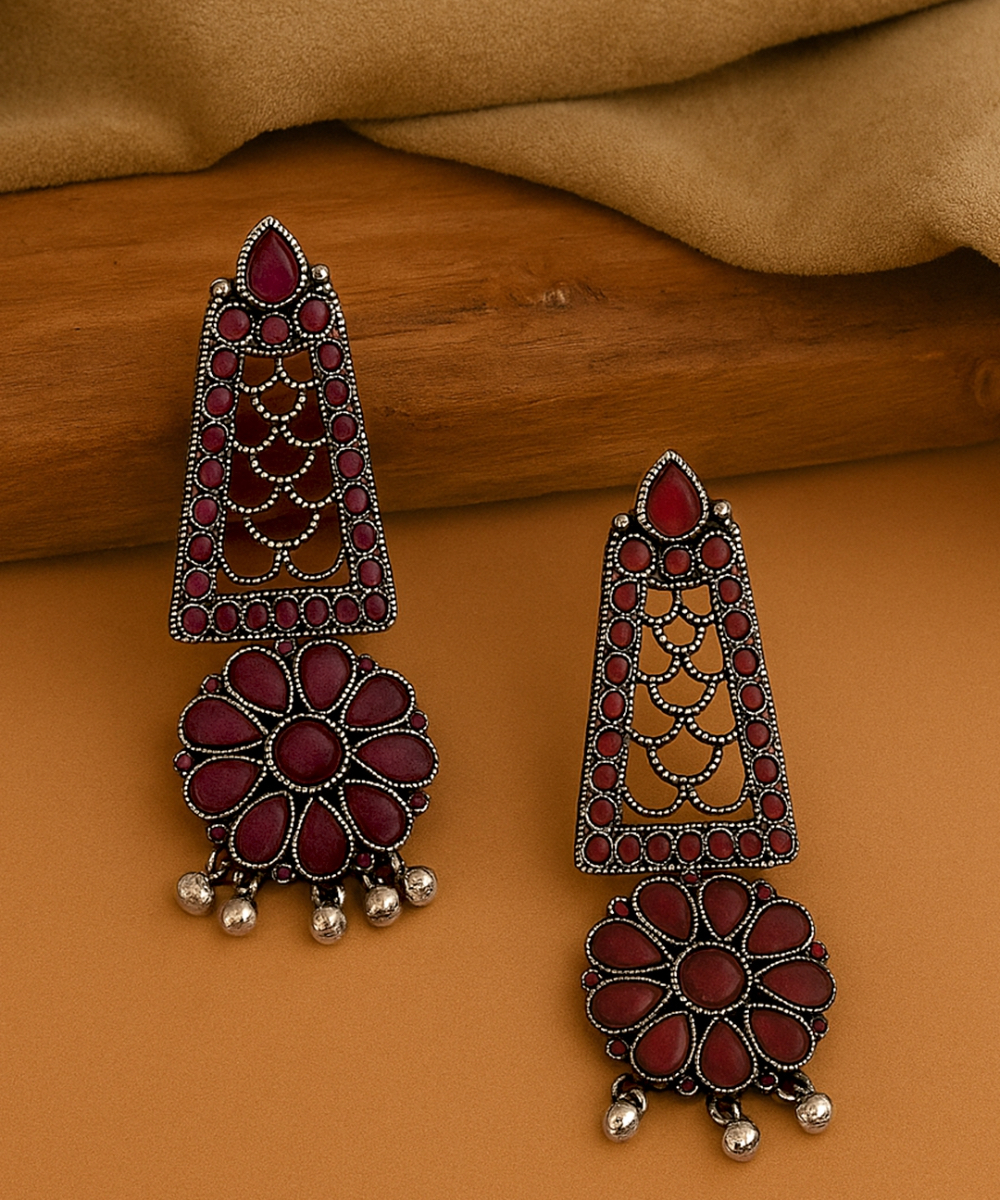 German Silver Ruby Dusk Earrings