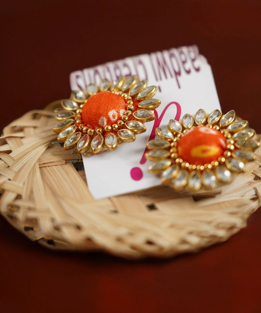 Bandhani Earrings in Orange