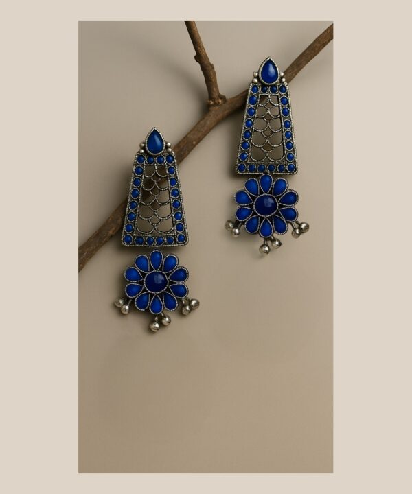 Azure Bloom German Silver Earrings