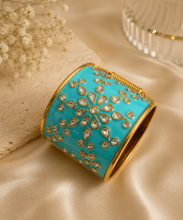 Turquoise Bloom Kundan Kada