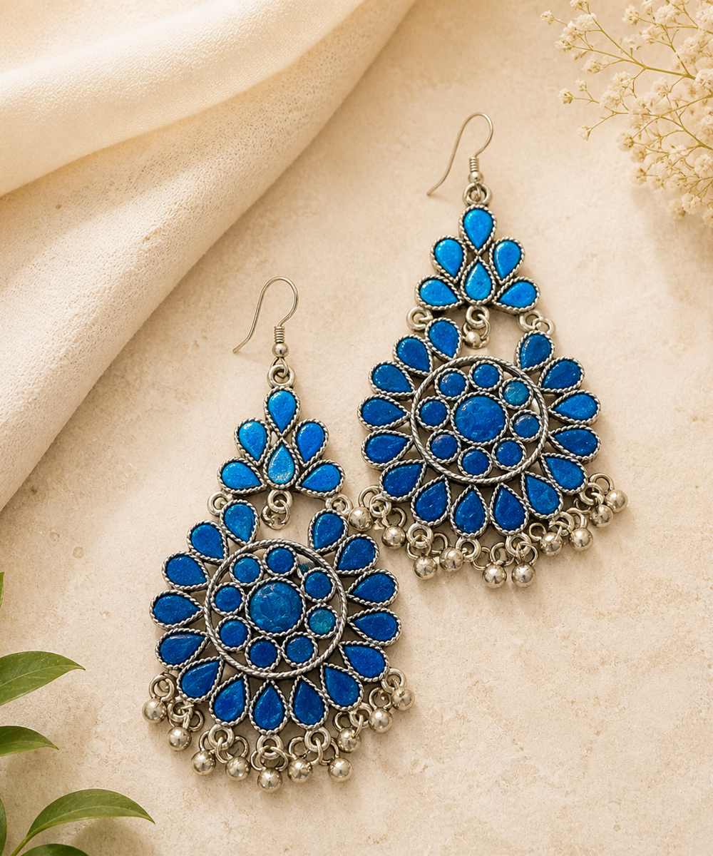 Blue phoolkari earrings