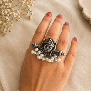 Pearl Goddess Oxidised Statement Ring