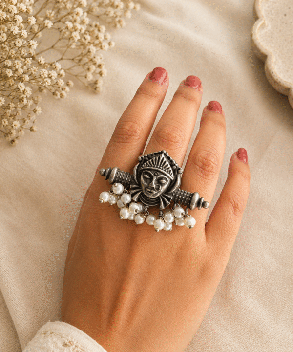 Pearl Goddess Oxidised Statement Ring