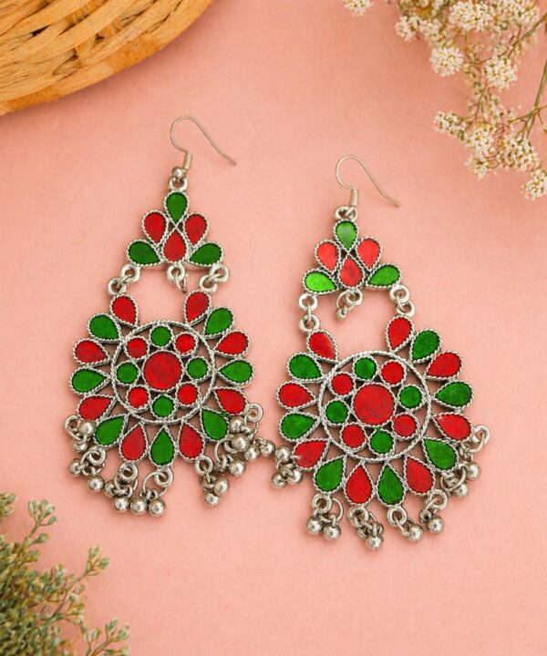Red and Green Phoolkari Earrings
