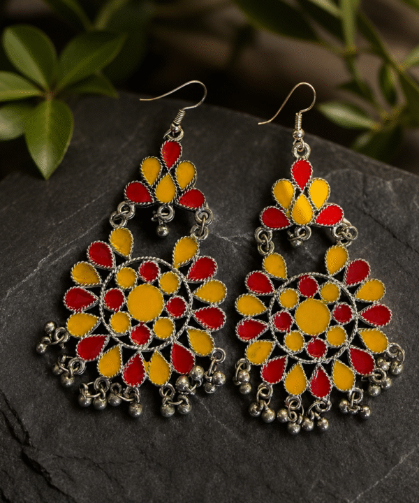 Red and Yellow Phoolkari Earrings