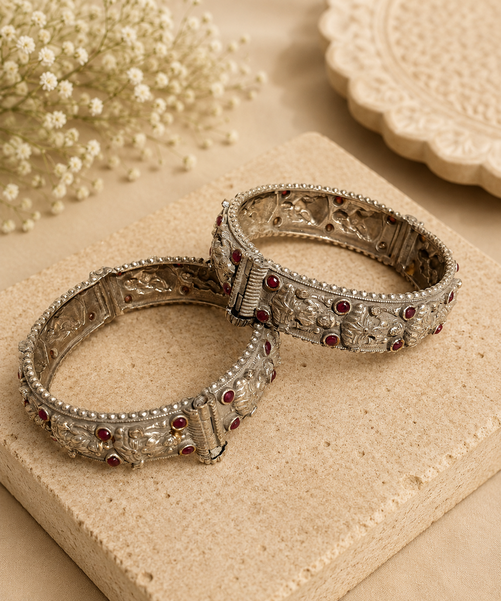 Ruby Silver Bangles