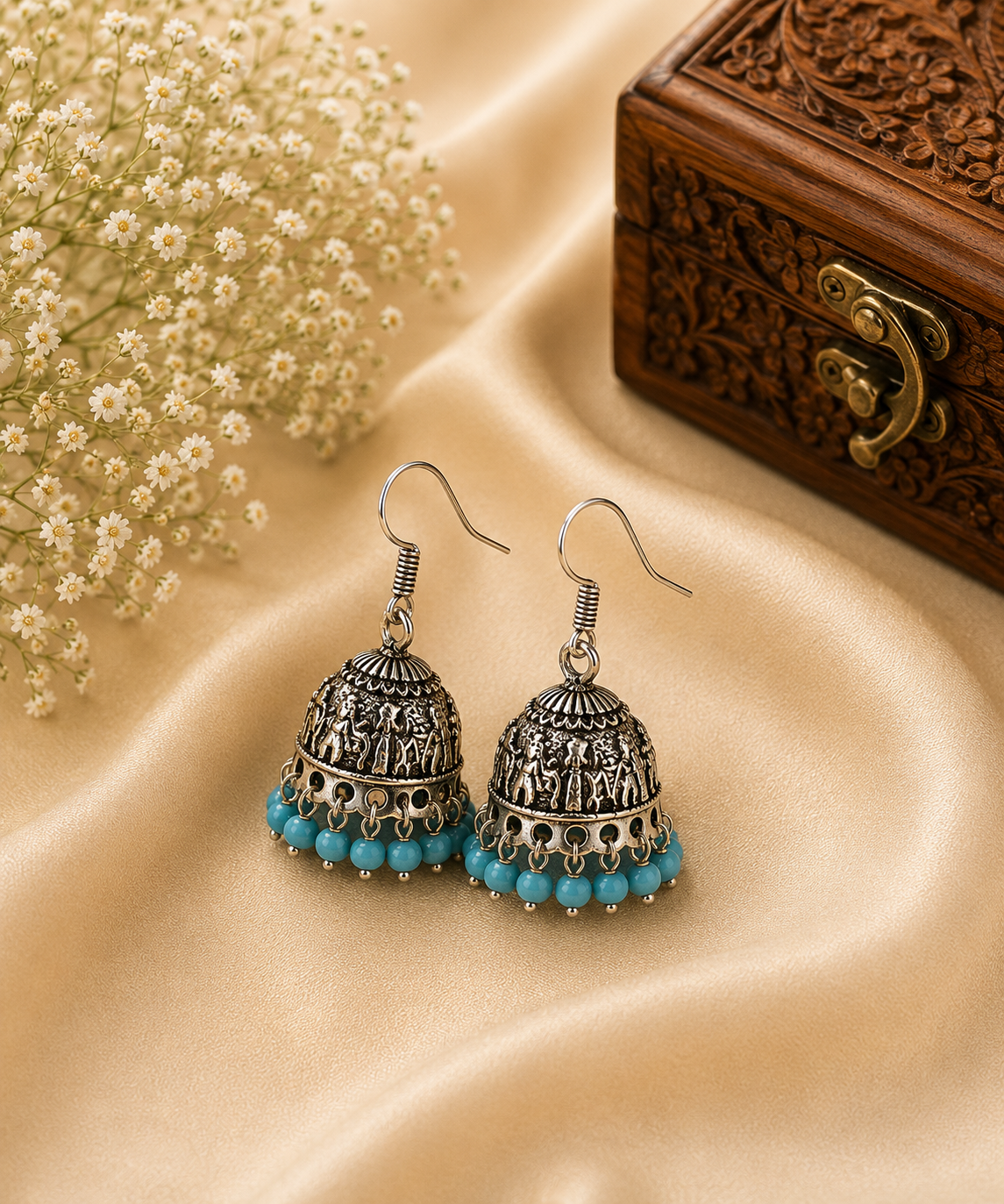 Turquoise Bloom Jhumkas