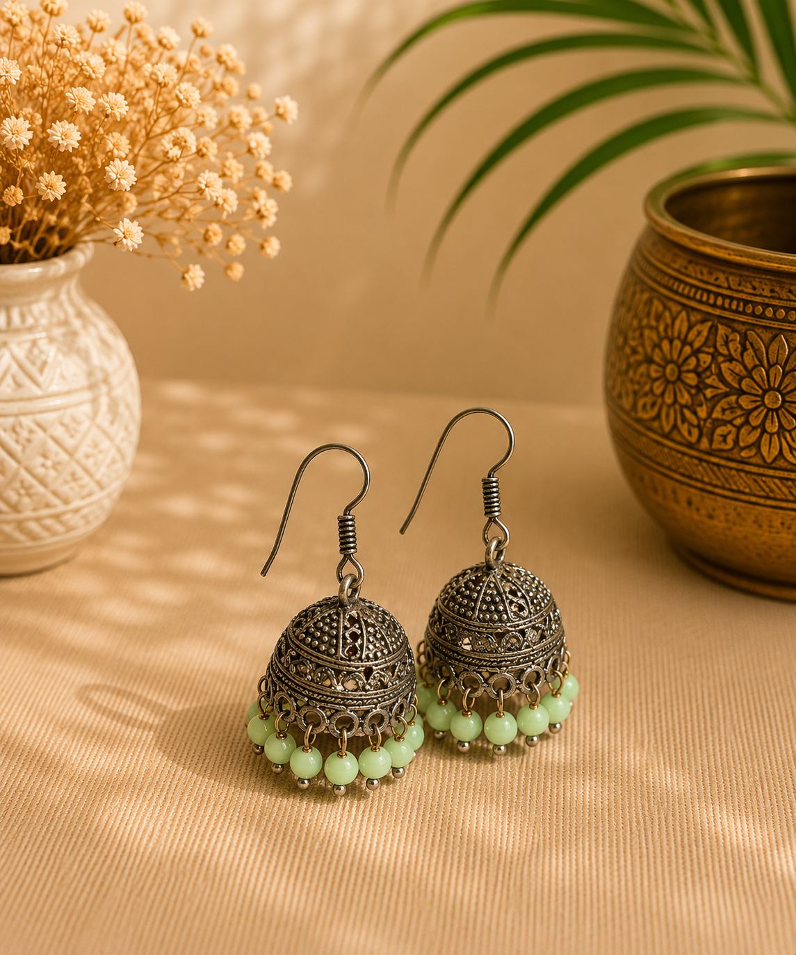 mint green jhumkas